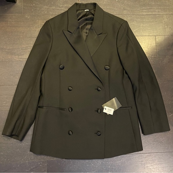 🆕Toteme Loreo Tuxedo Blazer black Jacket size xs double-breasted silk - Picture 2 of 8